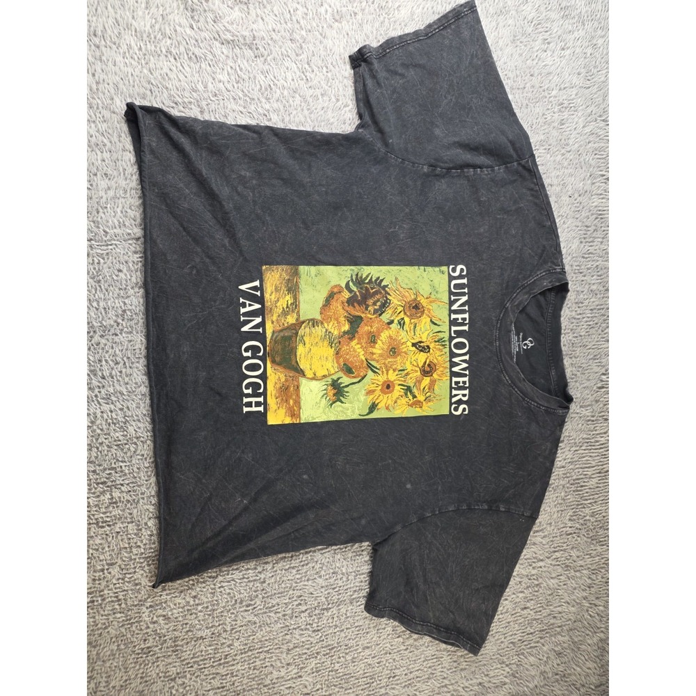 Organic Generation Van Gogh Sunflowers Graphic T-Shirt XL Black Acid Wash